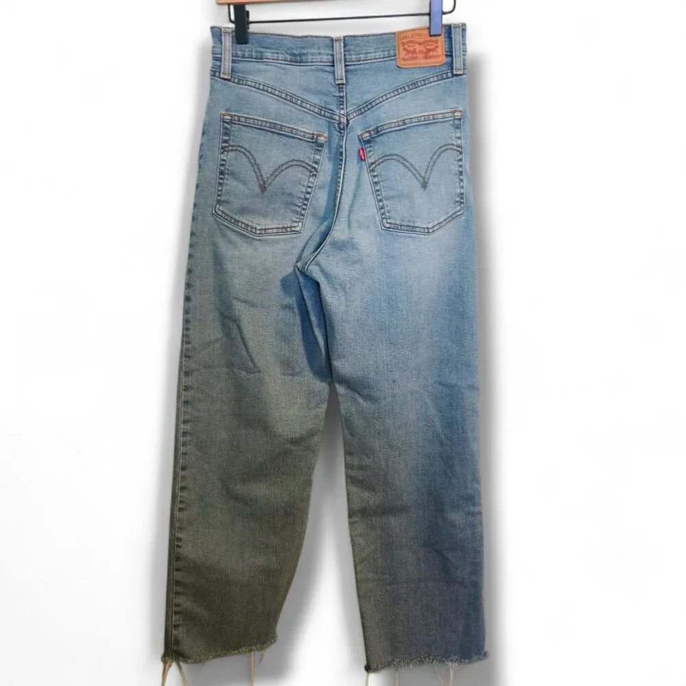 Levi's ribcage Straight jeans womens 29 light-wash blue raw-hem button-fly - Picture 2 of 12